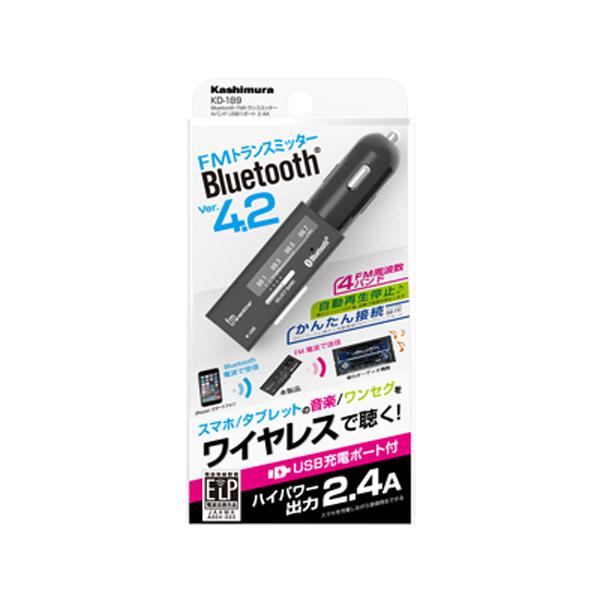 FMトランスミッター Bluetooth 4バンド USBポート 2.4A iPhone/スマホ 充電 DC12V/24V車対応 カシムラ/kashimura:KD-189｜hotroadtirechains｜02