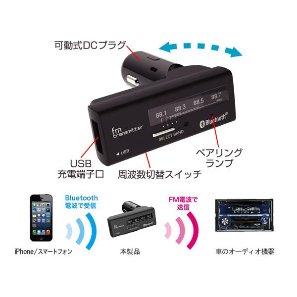 FMトランスミッター Bluetooth 4バンド USBポート 2.4A iPhone/スマホ 充電 DC12V/24V車対応 カシムラ/kashimura:KD-189｜hotroadtirechains｜03