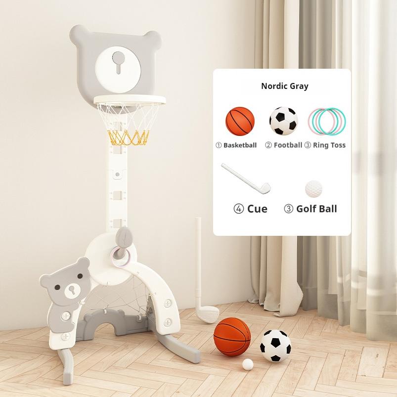 キッズ バスケットゴール 4in1 スポーツセット 室内遊具 バスケットボール サッカー ゴルフ 輪投げ 高さ調節 子供用 知育玩具 クマさんの画像