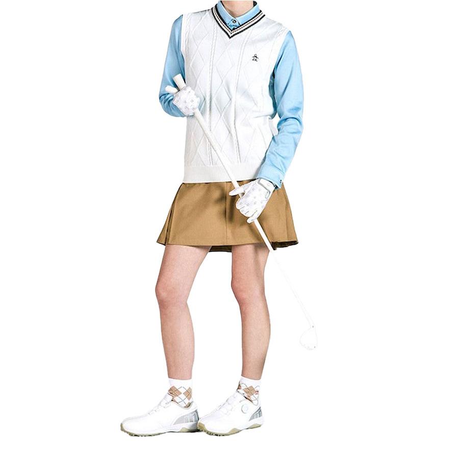 新品 マンシングウェアゴルフ クルーネックベスト/レディス/L/ホワイト Munsingwear L マンシングウェア ゴルフ レディース シー