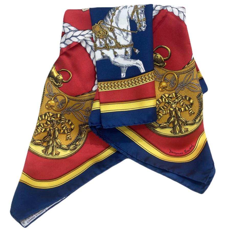 HERMES 【USED/中古】HERMES エルメス スカーフ カレ90 青系×赤 HERMES 【USED/中古】HERMES エルメス スカーフ カレ90 青系×赤
