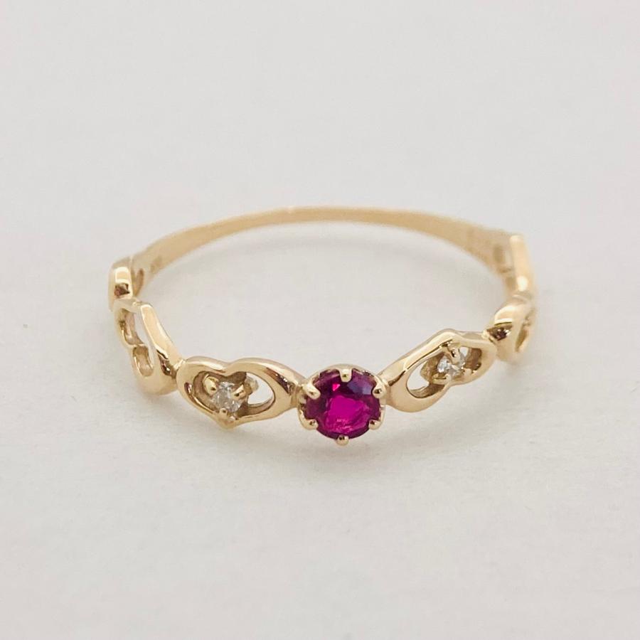 K10 ルビー ハート ダイヤモンド リング 指輪 11号 【新作】ジュエリー