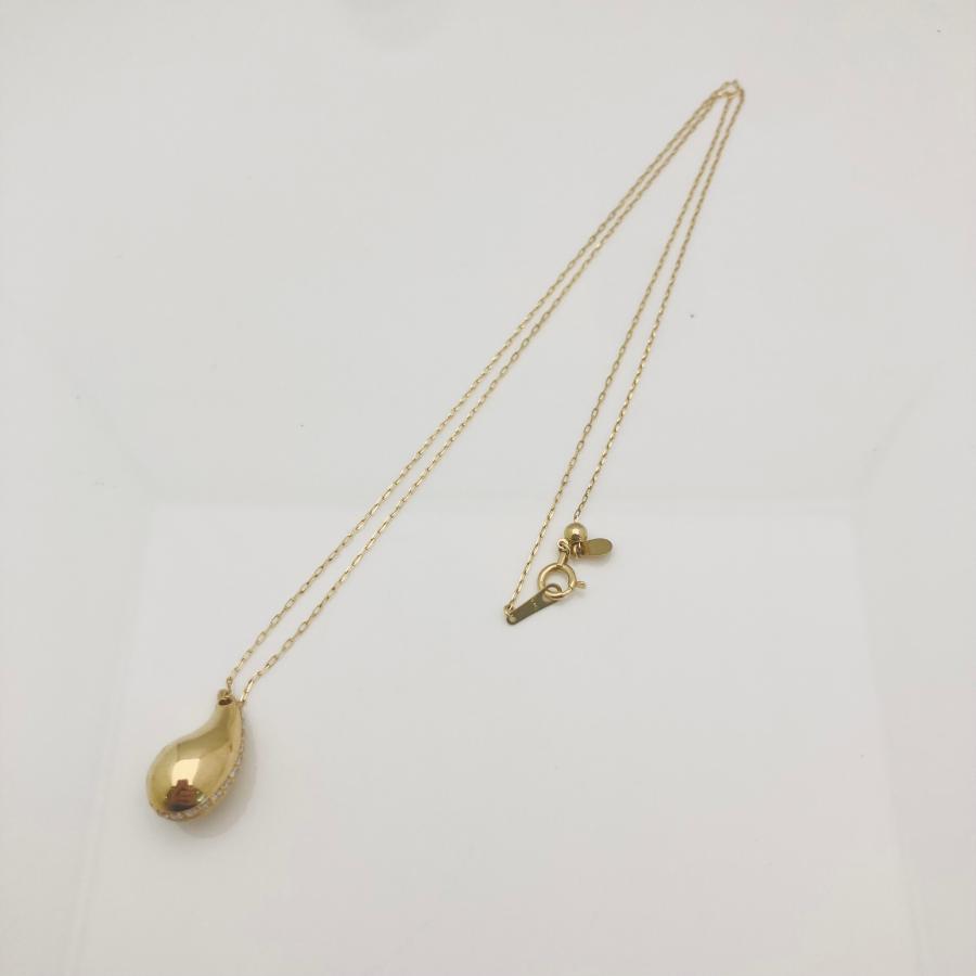 K18 ダイヤモンド ネックレス 0.14ct 艶消し ゴールド 金 しずく型 新品 ジュエリーの画像