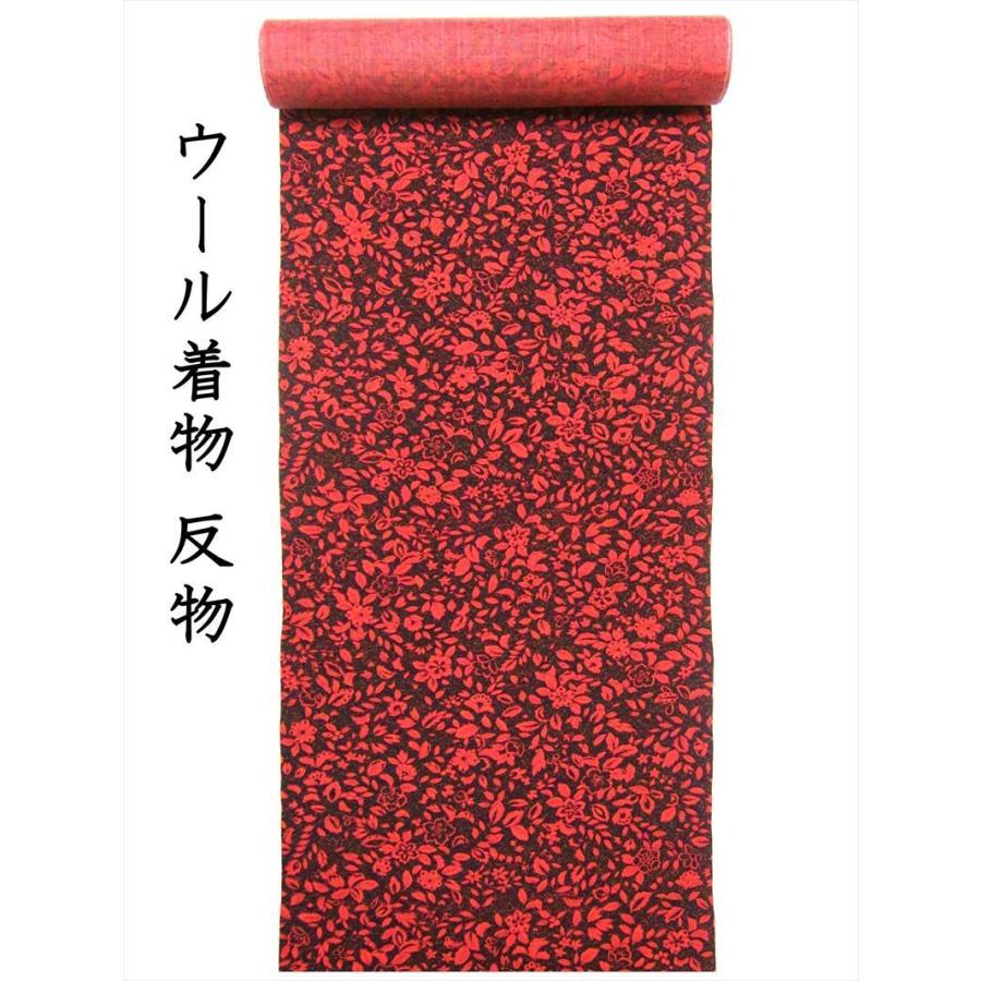 ウール着物 反物 u-33 黒エンジ地・辻が花風柄【訳有り
