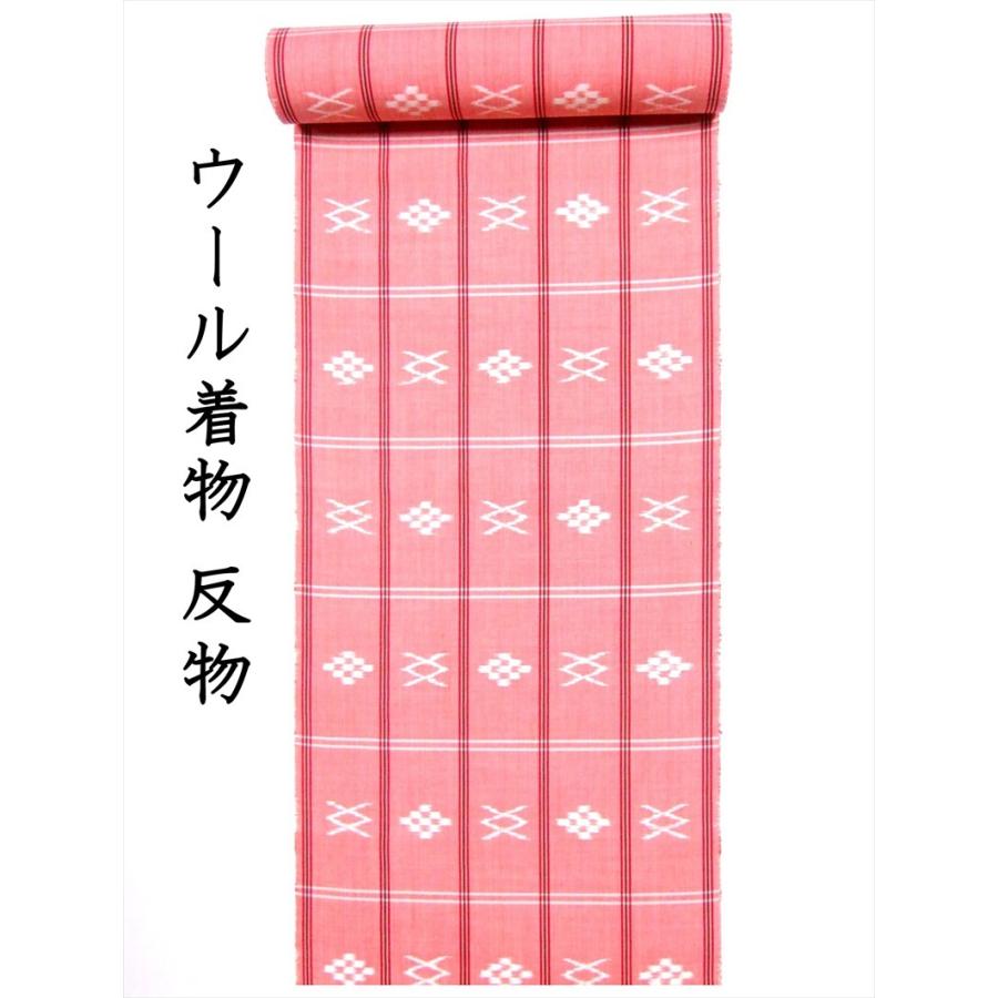 ウール着物 反物 u-77 サーモンピンク地・琉球絣柄 : ゆかた反物の堀田