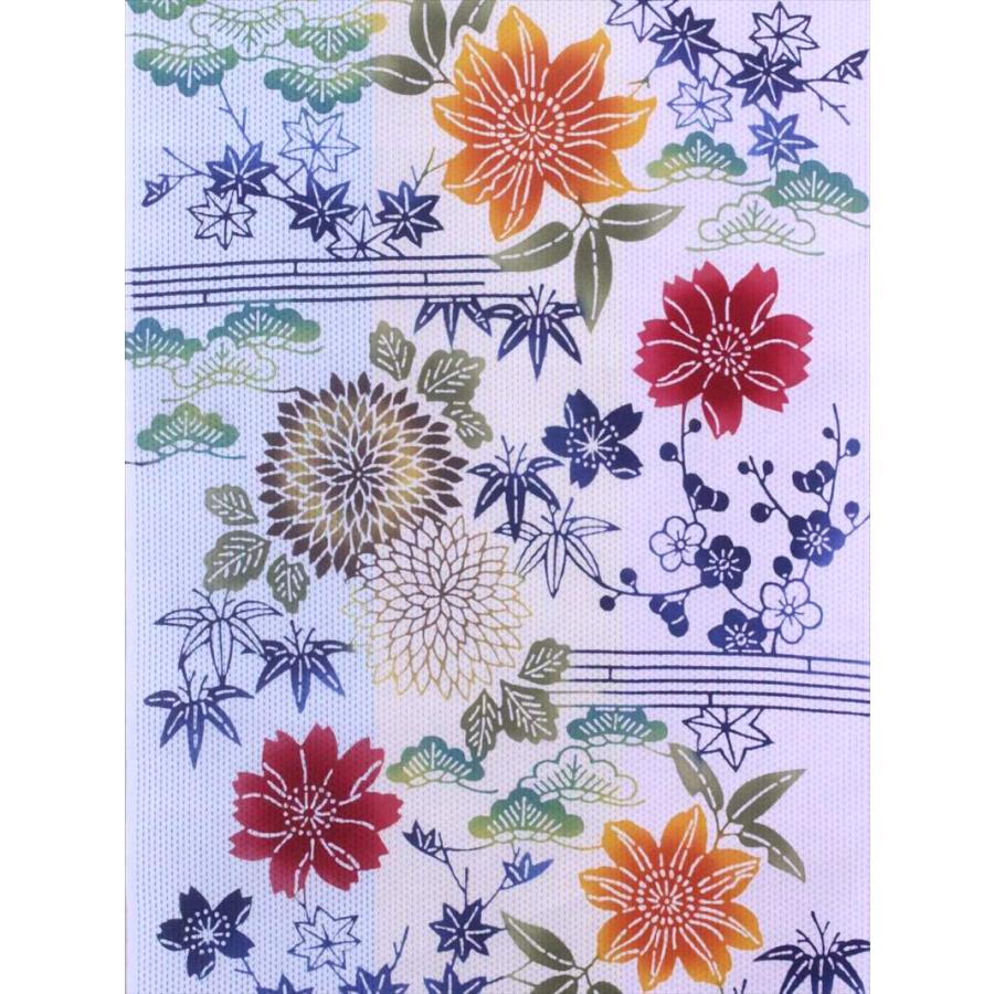 浴衣 反物 No.113 オフホワイト地 キク・テッセン柄 両面染め/耳