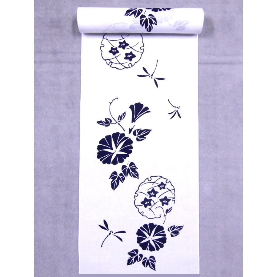 未使用品　浴衣反物　本染浴衣　反物　朝顔　花柄　白　紺　単色　シンプル 浴衣 反物 白地・アサガオ柄・No.170 : ゆかた反物の堀田 - 通販