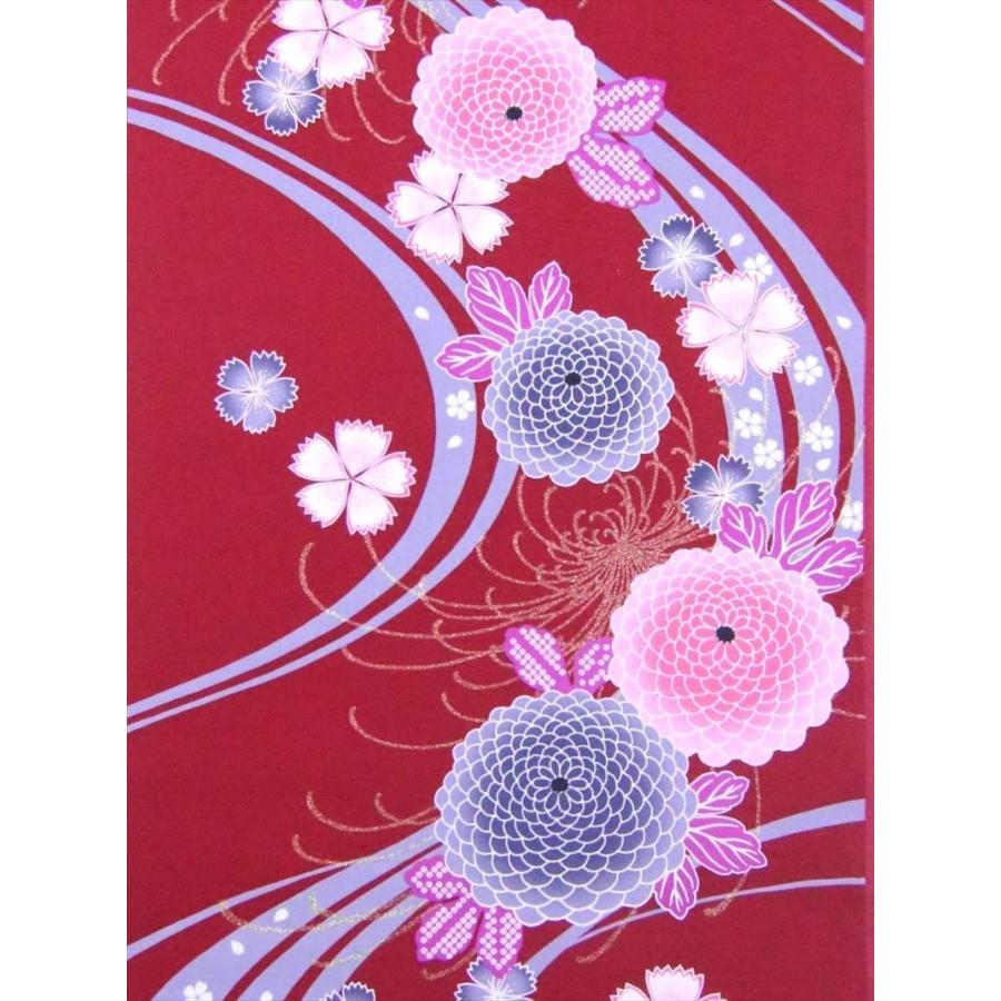 浴衣 反物 No.363 赤地 キク柄 片面染め/耳ナシ : ゆかた反物の堀田