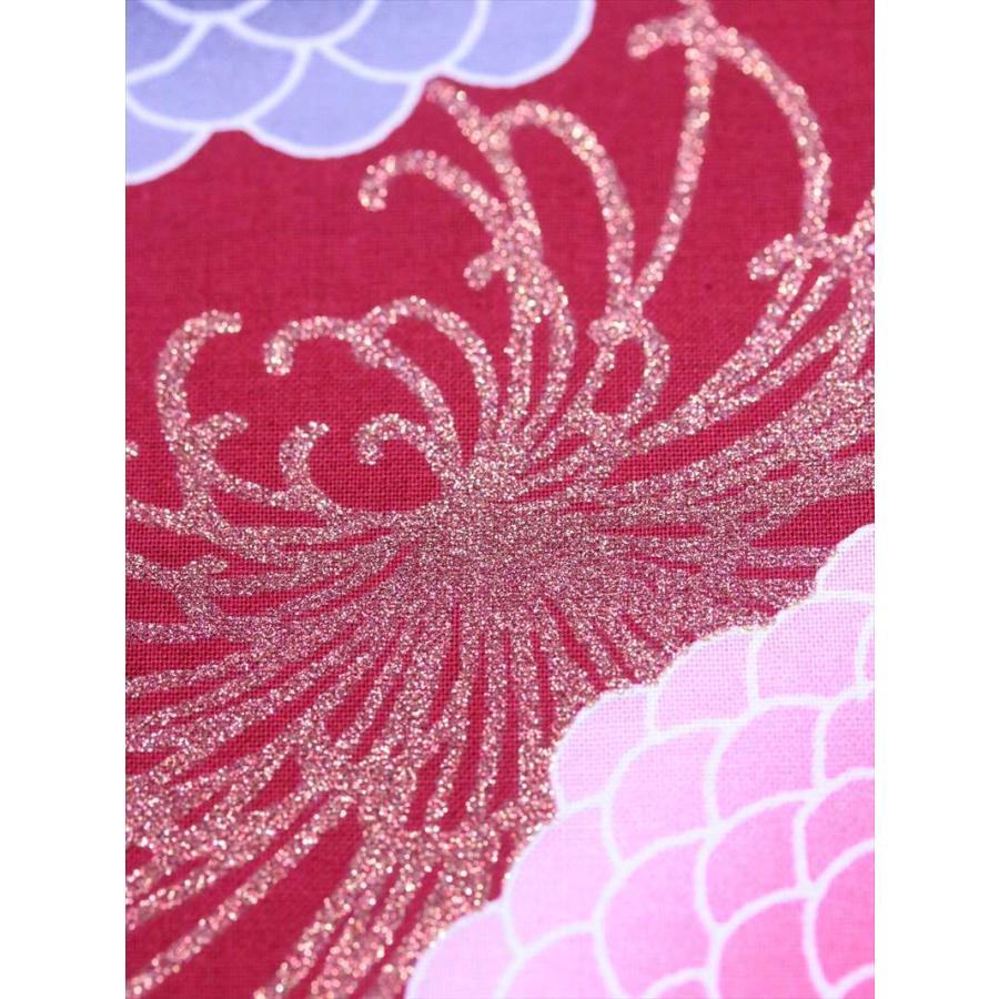 浴衣 反物 No.363 赤地 キク柄 片面染め/耳ナシ : ゆかた反物の堀田