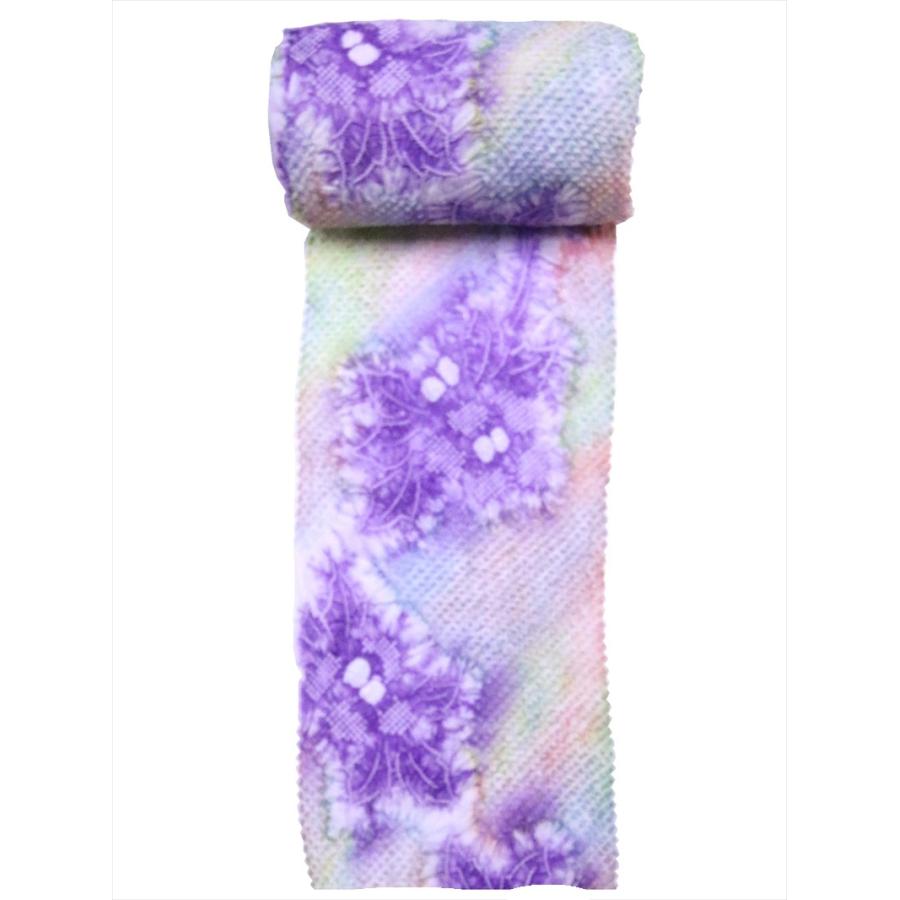 有松絞り 絞り浴衣反物 No.984 フヨウ柄・紫ピンク青緑地 : ゆかた反物