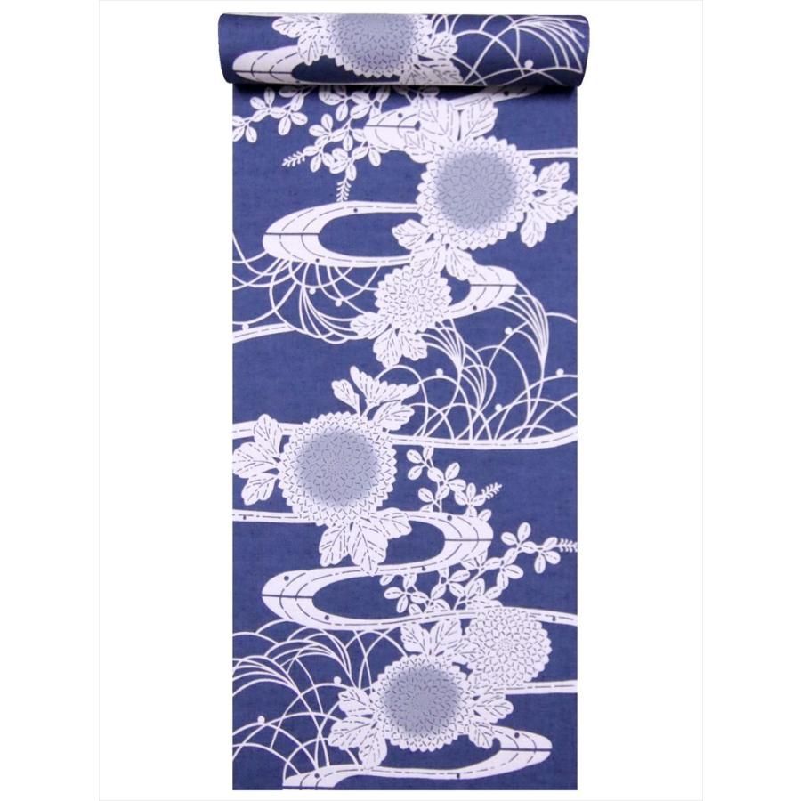 安いそれに目立つ 浴衣反物 No 紺鼠地 菊柄 注染染め 耳あり 高級感 Zoetalentsolutions Com