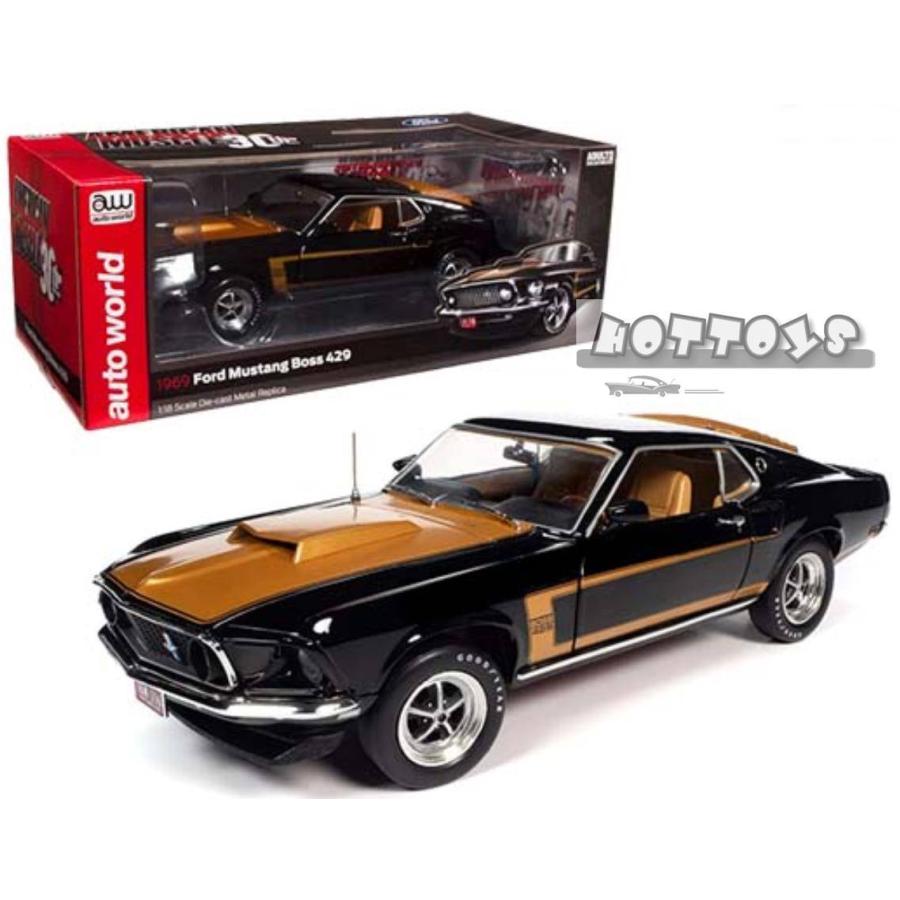 ミニカー 1/18 1969 マスタング BOSS 429 金/黒色 フォード