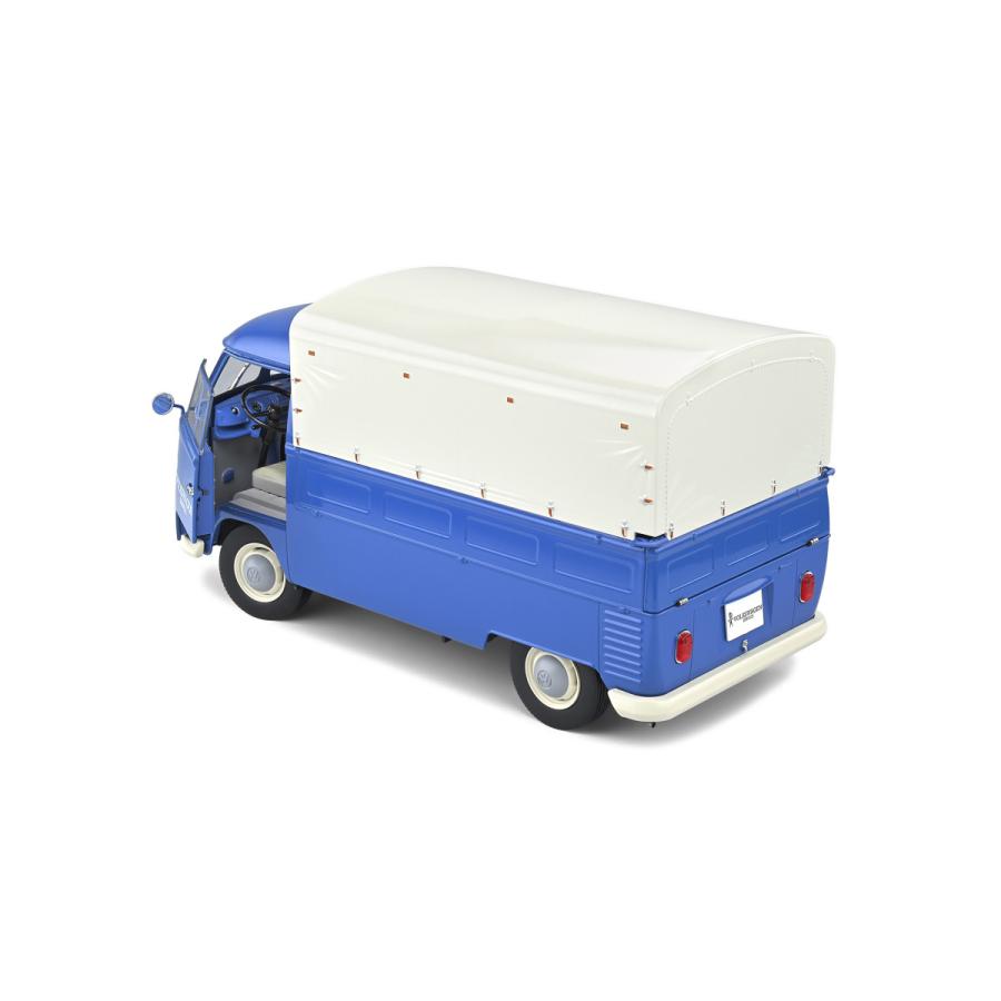 ミニカー 1/18 VW ワーゲンバス ピックアップ 青色 サービスカー 幌付