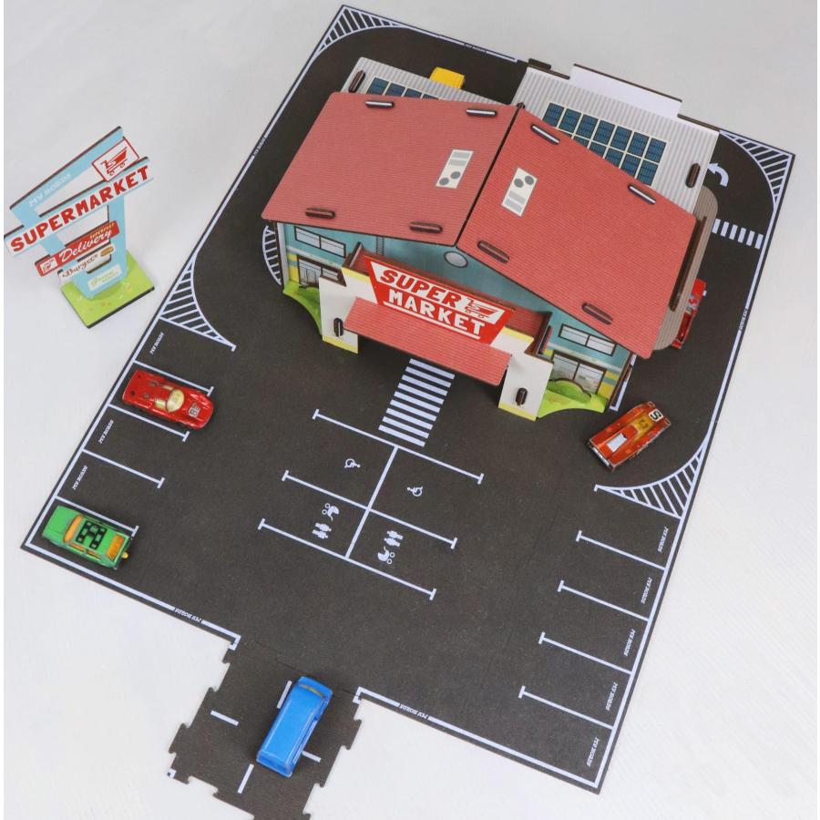 ミニカー 楽しい車・道路ドライブごっこ スーパーマーケットセット