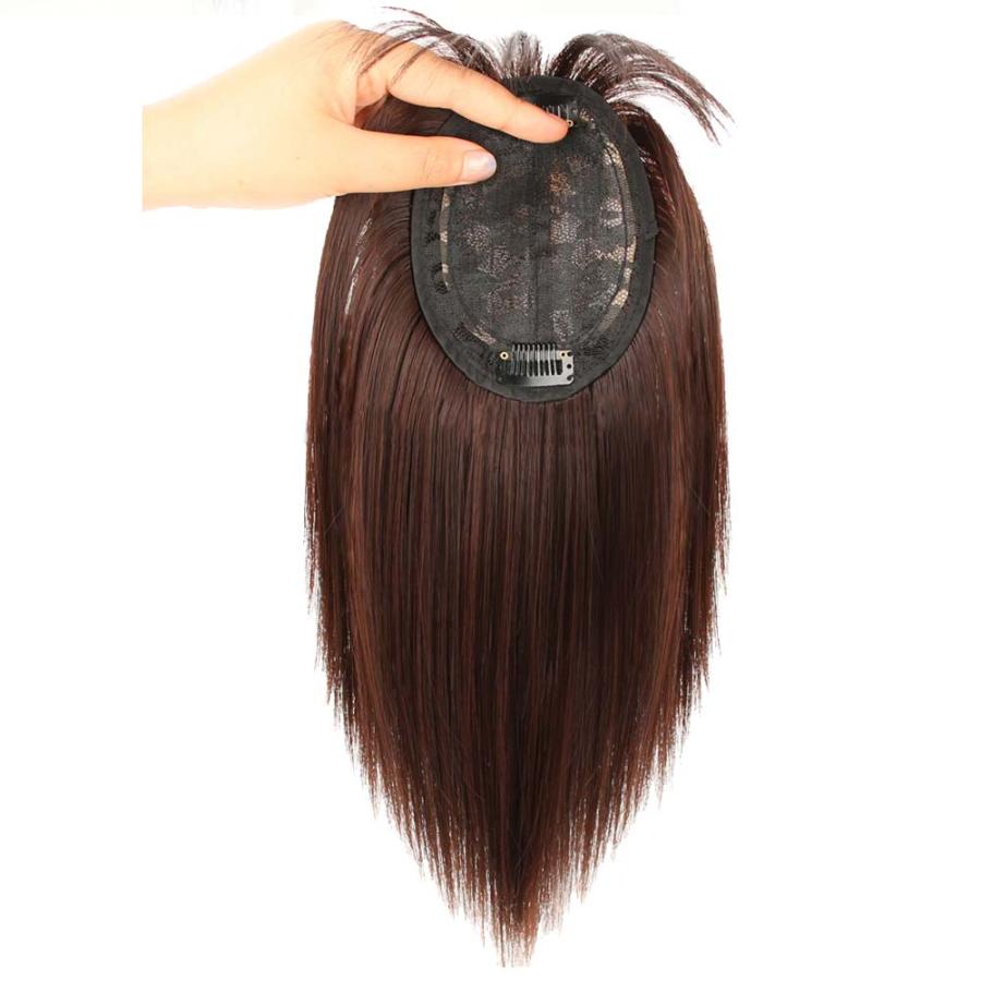 ヘアピース 人毛 部分ウィッグ ミディアム ブラウン つむじ ボブ 30cm 茶 最高級人毛(レミー)100%トップヘアピース つむじタイプ