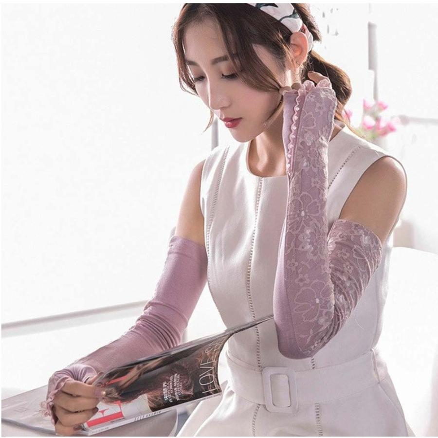 アームカバー　レディース　 レース UVカット 手袋 ロング  滑り止め スマホ 冷感 ひんやり 速乾 花柄 おしゃれ 指なし 指穴付き 五本指 腕カバー 2枚1セット |  | 20