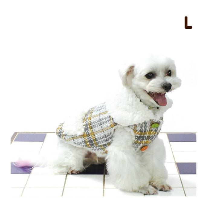 先染めチェックボアジャケット イエロー Lサイズ 犬用 ウェア　秋冬　服 | 