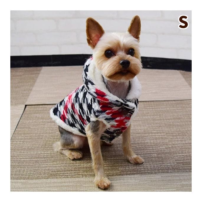 千鳥柄ボアパーカー ブラック Sサイズ 犬用 ウェア　秋冬　服 | 