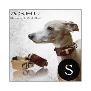 ASHU 犬 首輪 革 レザー ダブルバックル カラー Sサイズ : 安心おやつ
