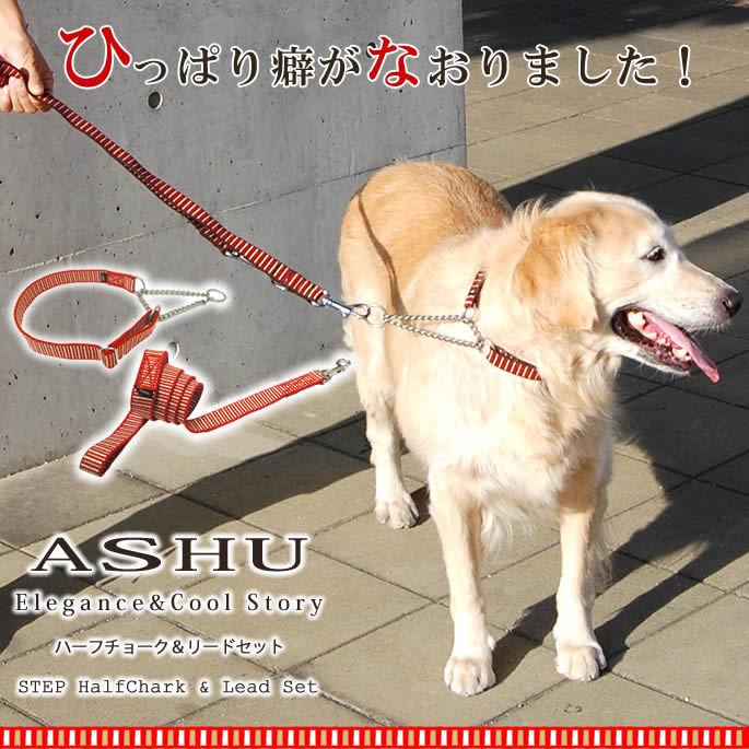ASHU 犬用 ハーフチョーク＆リード ステップ STEP Lサイズ・カーキ