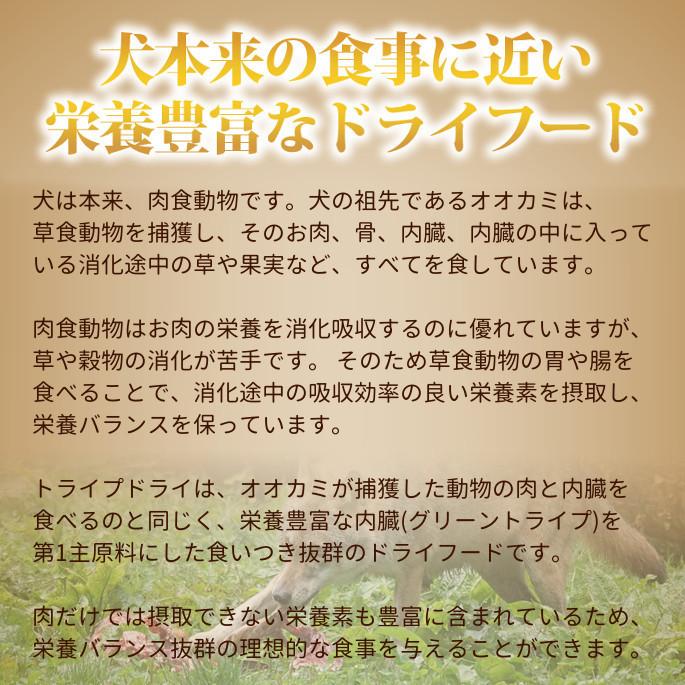 ドッグフード 犬 ドライフード 総合栄養食 チキン不使用 高齢犬 シニア 穀物不使用 トライプドライ グリーンベニソントライプ小粒　230g 防災 備蓄 保存食 |  | 02