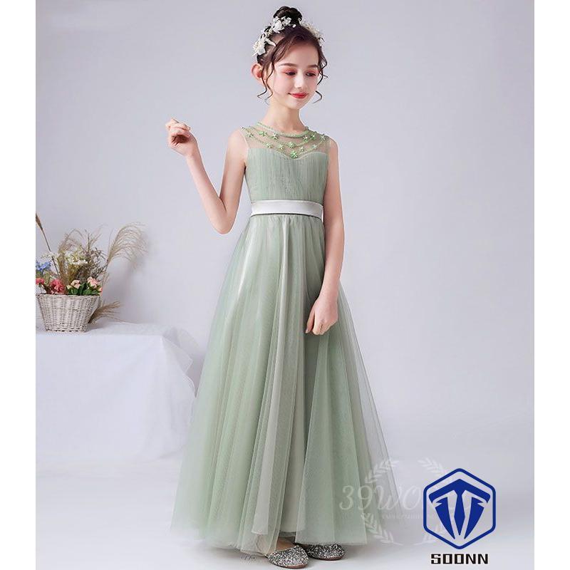 子供ドレス ピアノ発表会 ジュニアドレス ふんわりチュール160 150 140 演奏会 結婚式 キッズ こども コンクール 子供服 女の子 フォーマル グリーン 