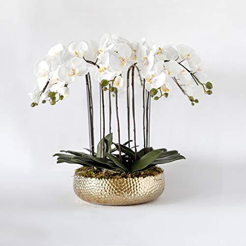 リビングルーム盆栽（ホワイト）のための人工花を花瓶絹布胡蝶蘭造花フェイクフラワーゴールデン鉢植え (Colo｜hourai-do｜02