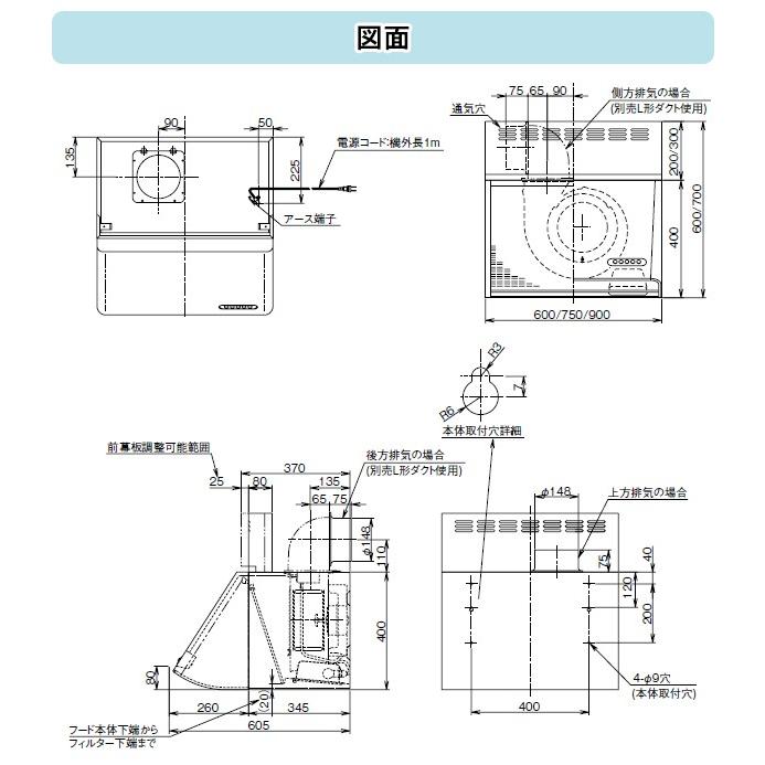 富士工業 レンジフード シロッコファン 間口600mm BDR-3HLS-601 SBDR