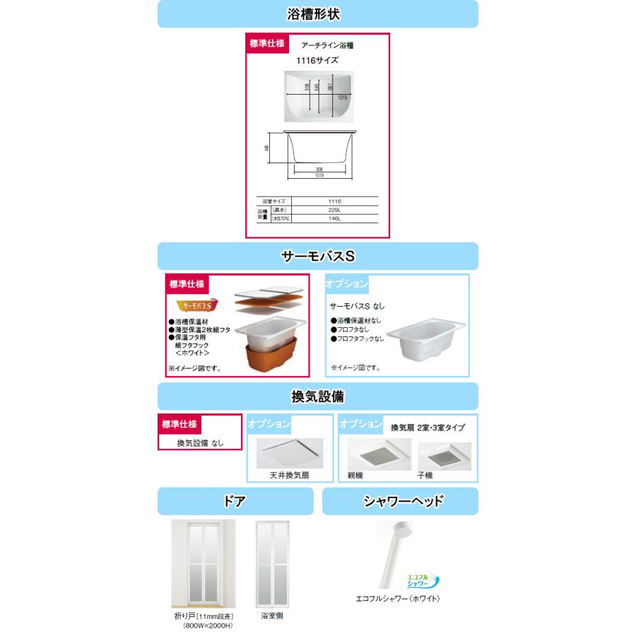 LIXIL リクシル システムバス リノビオP 1116タイプ(浴室内寸法1100×1600mm)ユニットバス PタイプBKW-1116LBPマンション・アパート・賃貸向け |  | 02