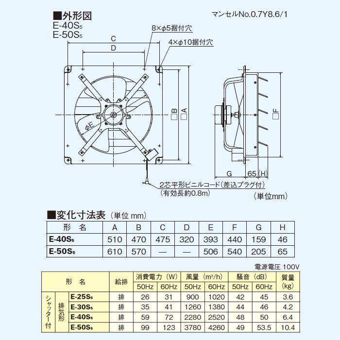 三菱 換気扇・ロスナイ 本体 工業用換気扇 シャッター付 E-40S5 三菱 換気扇・ロスナイ 本体 工業用換気扇 シャッター付 E-40S5
