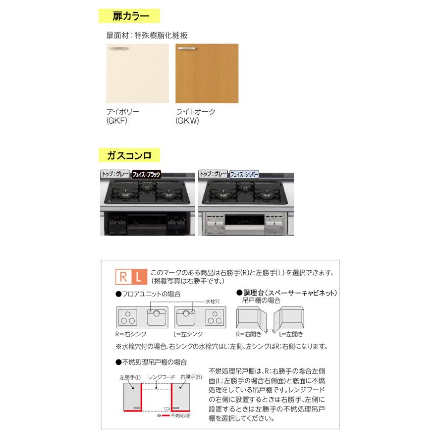 LIXIL パッとりくん GKシリーズフロアユニット 間口250cm×奥行き60cm×カウンタ-高さ84cm ラウンド68シンク・GKF-U-250SNB__R/L・GKW-U-250SNB__R/L_2