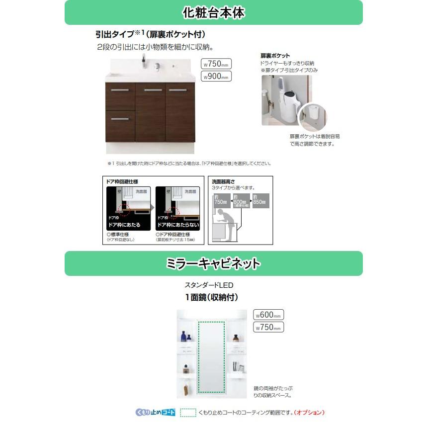 LIXIL(リクシル) INAX 洗面化粧台 ピアラ 間口750mm 片引出タイプ 一面鏡(収納付き) 扉カラー・スタンダードAR3H-755SY + MARE-751XS_｜house-tss-y｜03