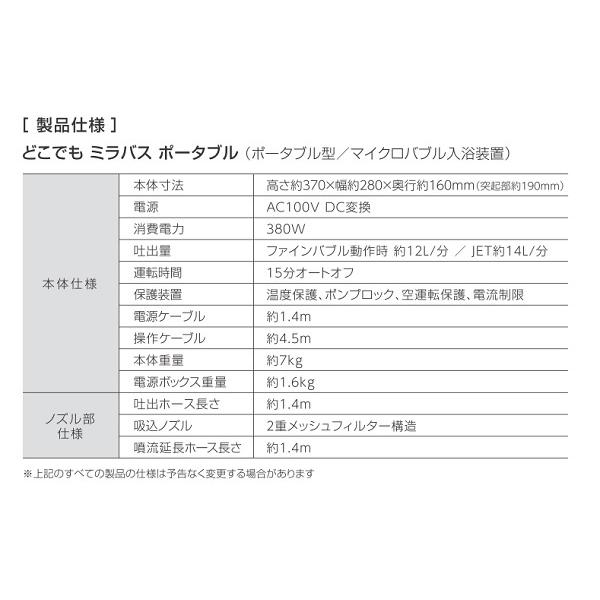 サイエンス どこでもミラバス ポータブル○マイクロバブル入浴装置