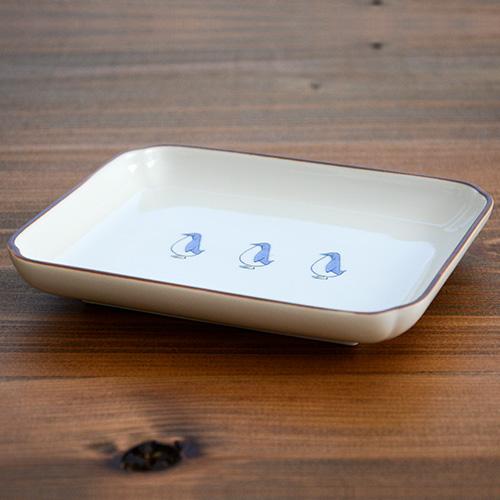 九谷焼 クタニシール 長角皿 ペンギン 動物柄 和食器 プレゼント