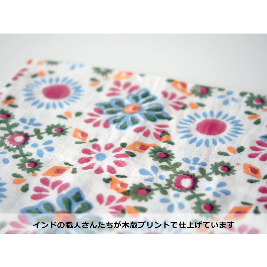 インド　ダブルサイズ　パッチワーク　ストーンウォッシュ×花柄 プレゼントに最適 インド ダブルガーゼ 大判ハンカチ レディース TWO