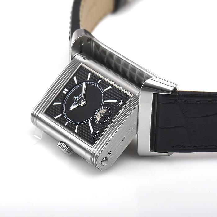 JAEGER-LECOULTRE(ジャガールクルト) 腕時計 レベルソ クラシック ミディアム デュオ Q2458420/213.8.D4 ボーイズ SS/クロコダイルベルト/反転ケース/ギヨシェ 白×シルバー ジャガー・ルクルト レベルソ・クラシック・ミディアム・デュオ