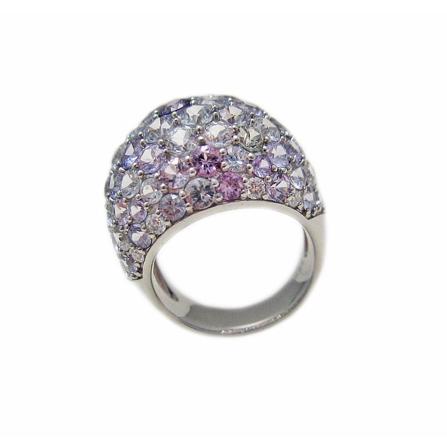 プラチナ グラデーション マルチカラー サファイア パヴェ リング
