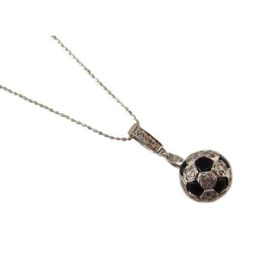 サッカーボール レトロデザイン オニキス ダイヤモンド ペンダント ネックレス ホワイトゴールド製の画像