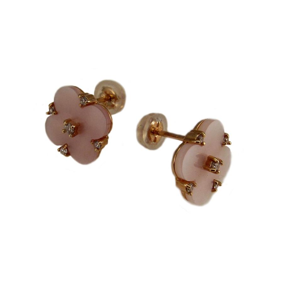 ピンクシェル 四葉のクローバー ピアス ピンクゴールド製 : Jewellery 