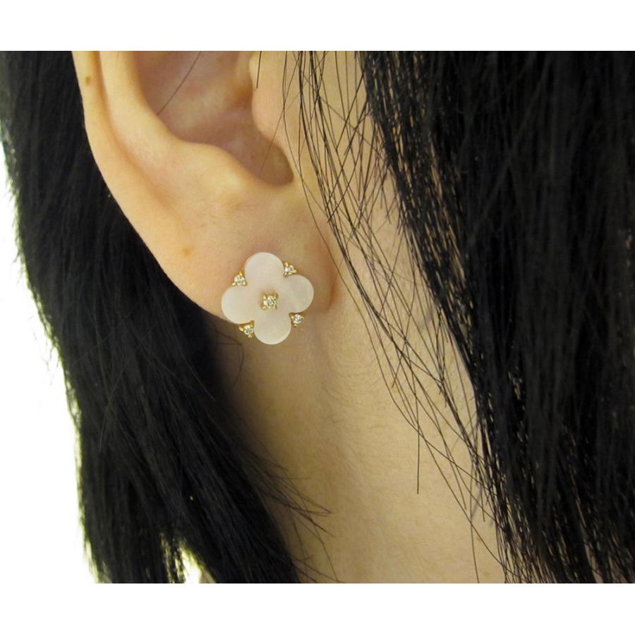 ピンクシェル 四葉のクローバー ピアス ピンクゴールド製 : Jewellery