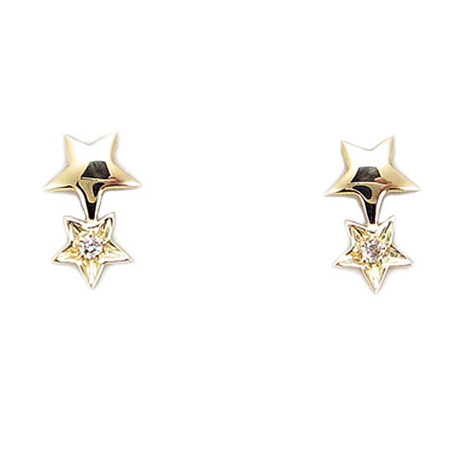 イエローゴールド 星モチーフ ダイヤモンド ピアス