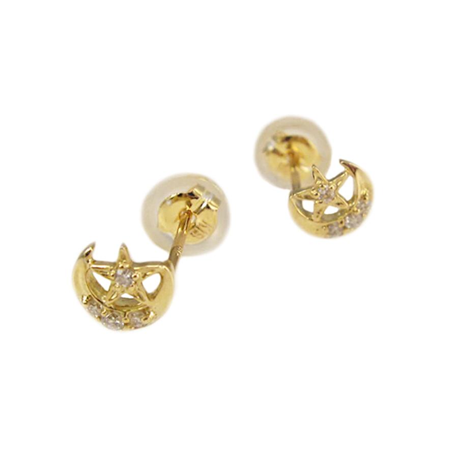 イエローゴールド 星と月モチーフ ダイヤモンド ピアス : Jewellery