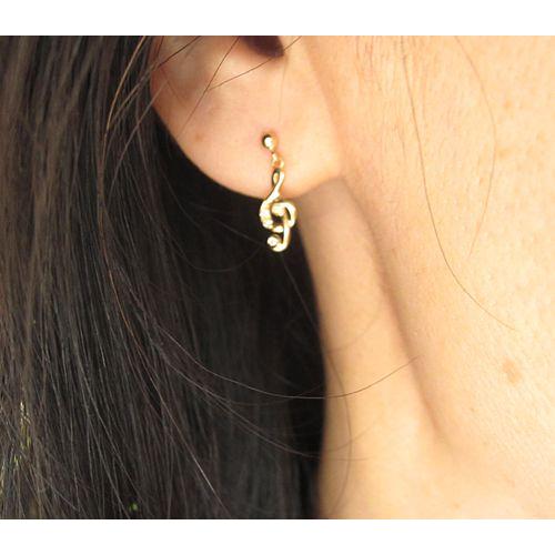 ト音記号 16分音符 ダイヤモンド ピアス イエローゴールド製  