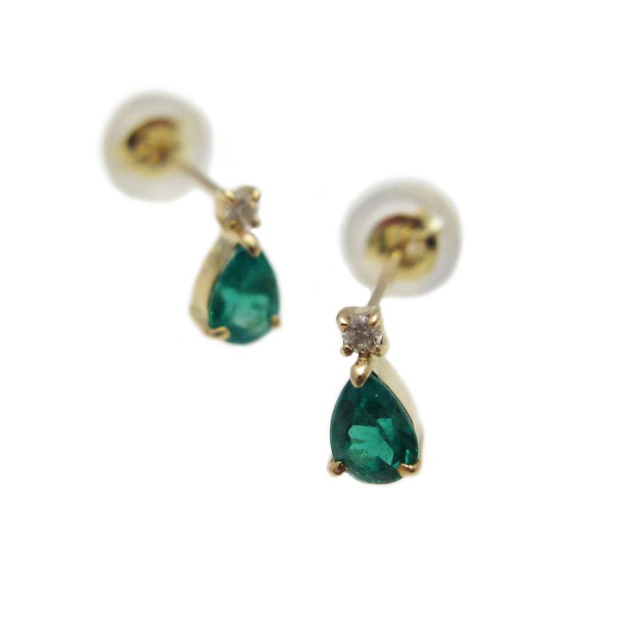 イエローゴールド ペアシェイプ エメラルド ピアス : Jewellery 
