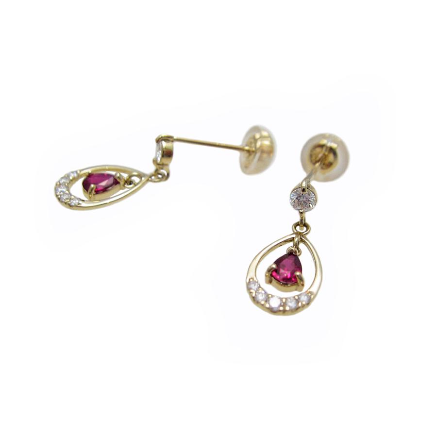 【Ruby】No.4 ピカソコッパー枠留ペアシェイプピアス イエローゴールド 揺れる ルビー ペアシェイプ ピアス : Jewellery