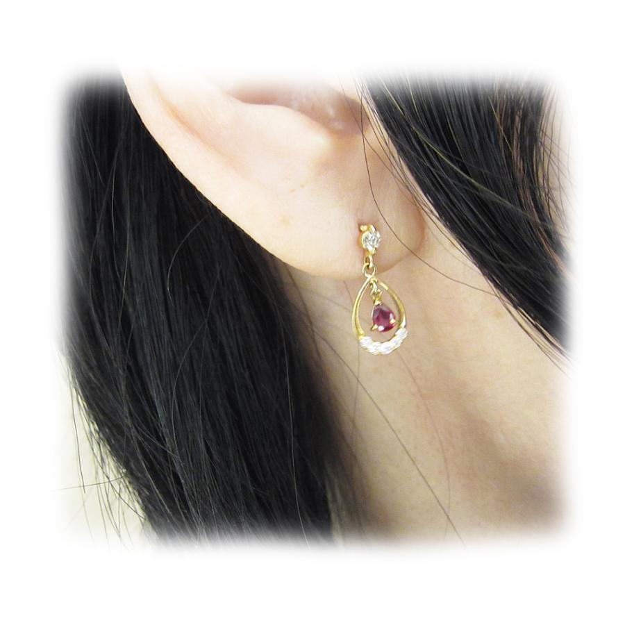 イエローゴールド 揺れる ルビー ペアシェイプ ピアス : Jewellery