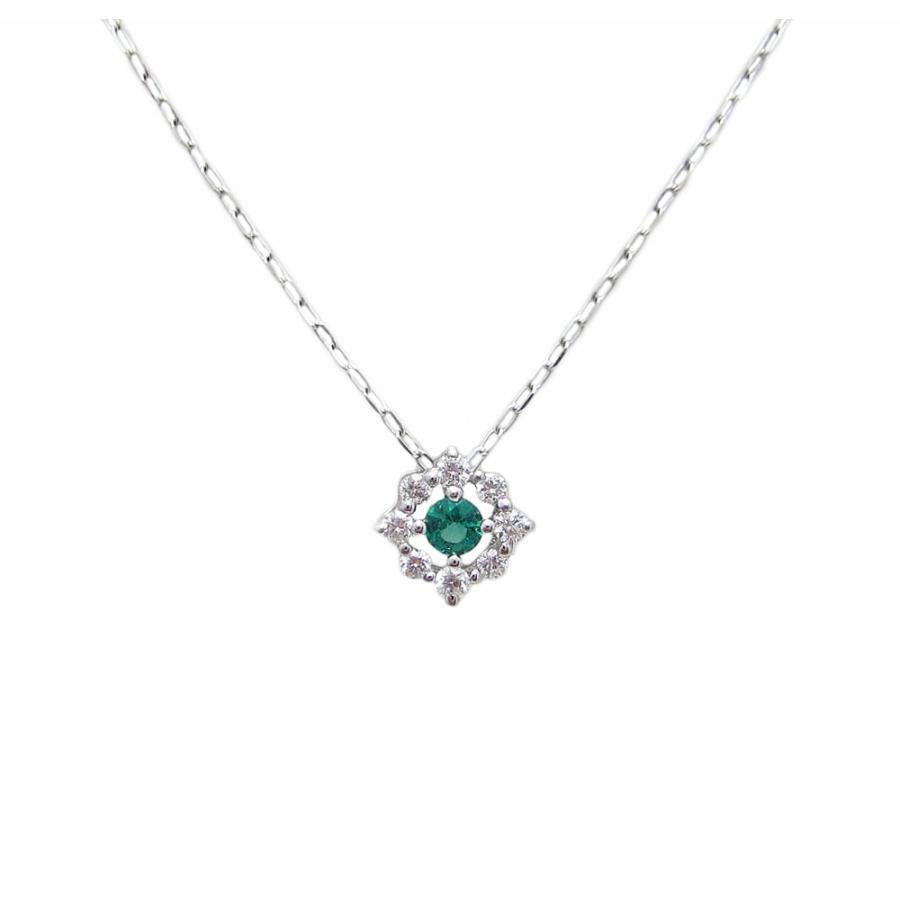 プラチナ エメラルド ダイヤモンド入り プチ ペンダントネックレス
