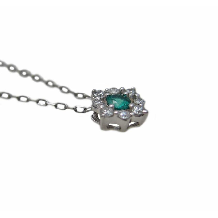 プラチナ エメラルド ダイヤモンド入り プチ ペンダントネックレス