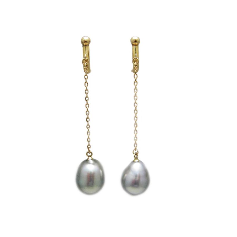 イエローゴールド 黒蝶真珠 バロック チェーン イヤリング : Jewellery