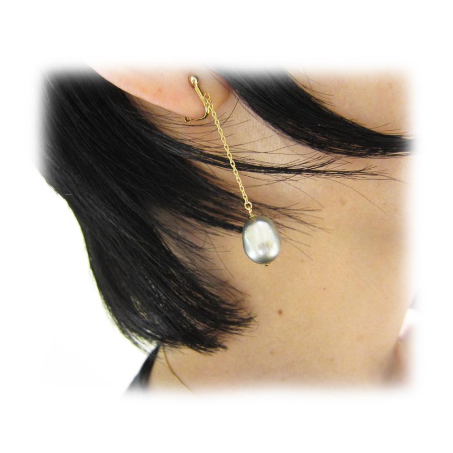 イエローゴールド 黒蝶真珠 バロック チェーン イヤリング : Jewellery